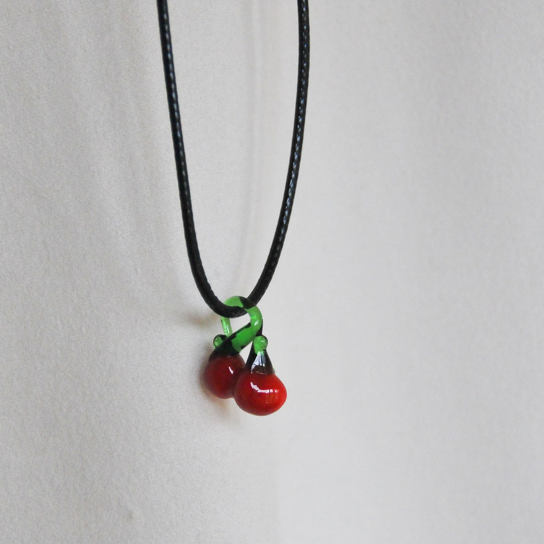 Lampwork Cherry Cord Necklace