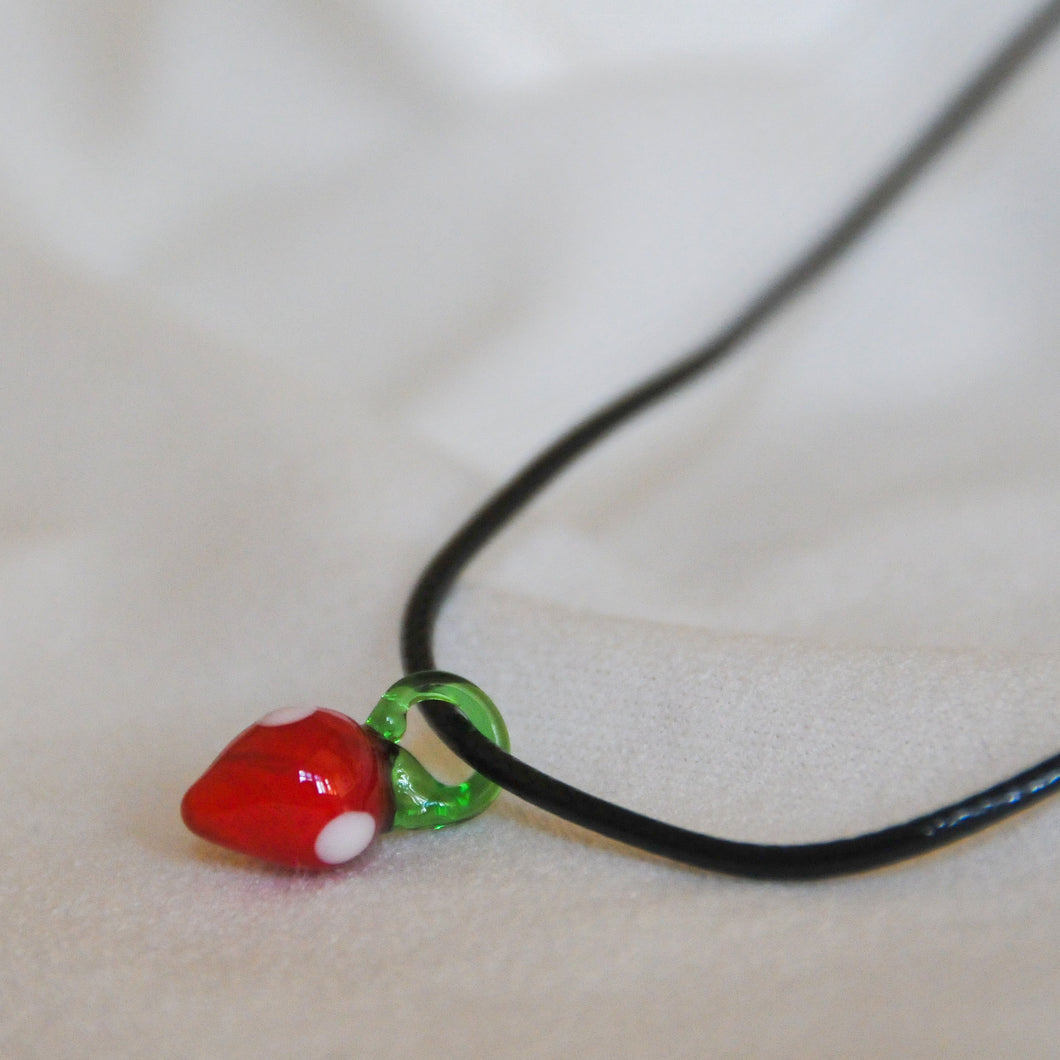 Lampwork Strawberry Cord Necklace