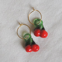 Load image into Gallery viewer, Lampwork Cherry Hoops
